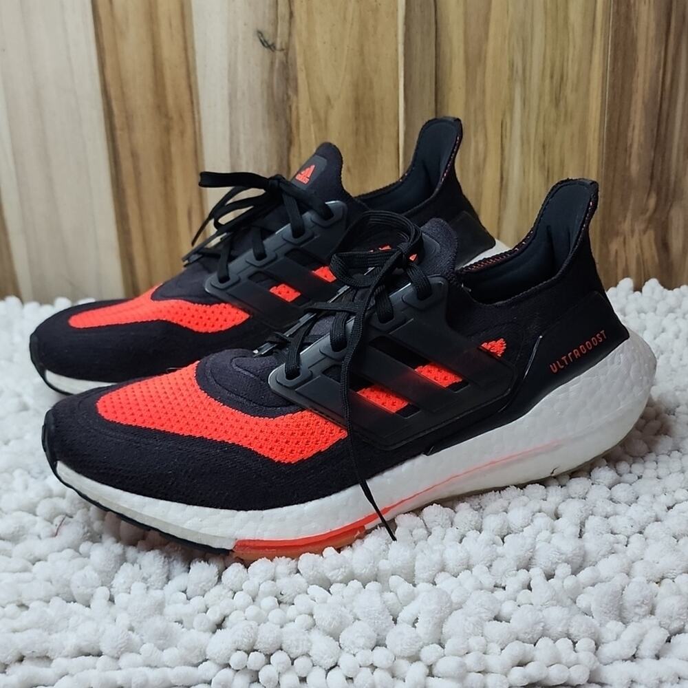 ADIDAS ULTRA BOOST 21 BLACK/ORANGE CANVAS SNEAKERS MENS SIZE 8.5 🔥👌 HEAT GUC